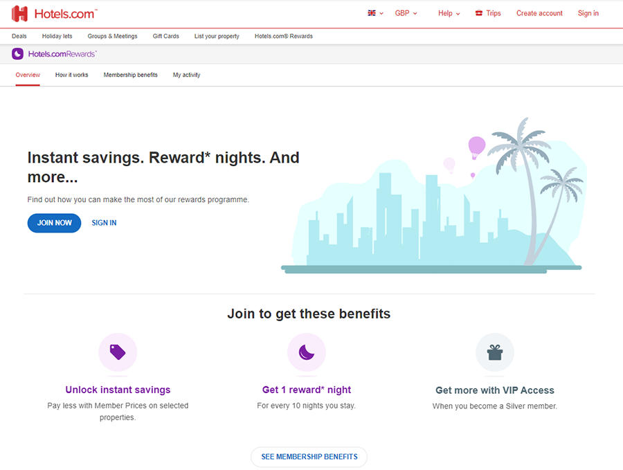 Screenshot of Hostels.com benefits page